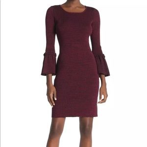 Nina Leonard Size Medium Maroon Dress Long  Bell Sleeve Midi